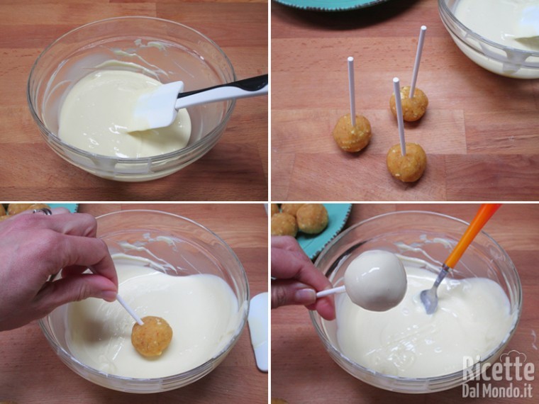 Fondere il cioccolato e rivestire i cake pops