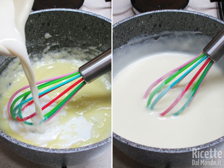 Unire il latte e addensare la crema
