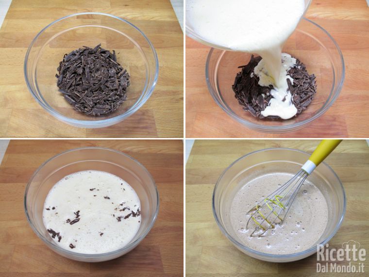 Versare sul cioccolato fondente e mescolare