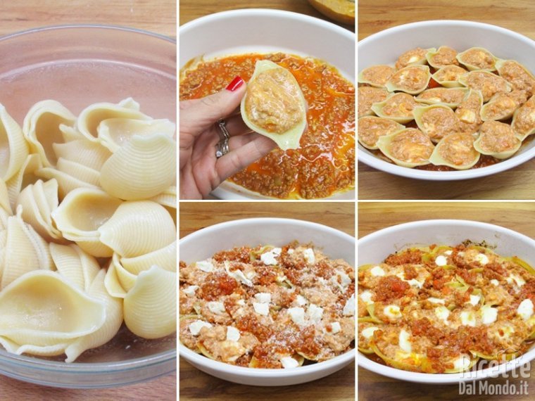 Riempire i conchiglioni e cuocerli