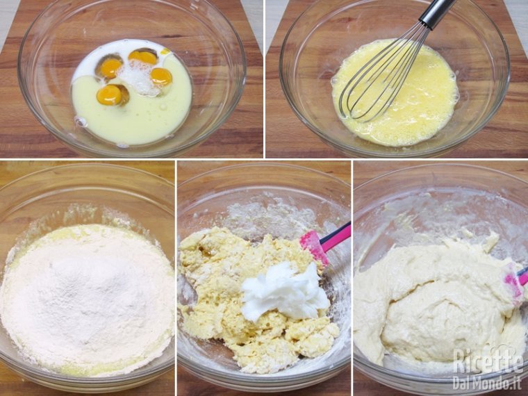 Lavorare gli ingredienti liquidi e unire quelli secchi