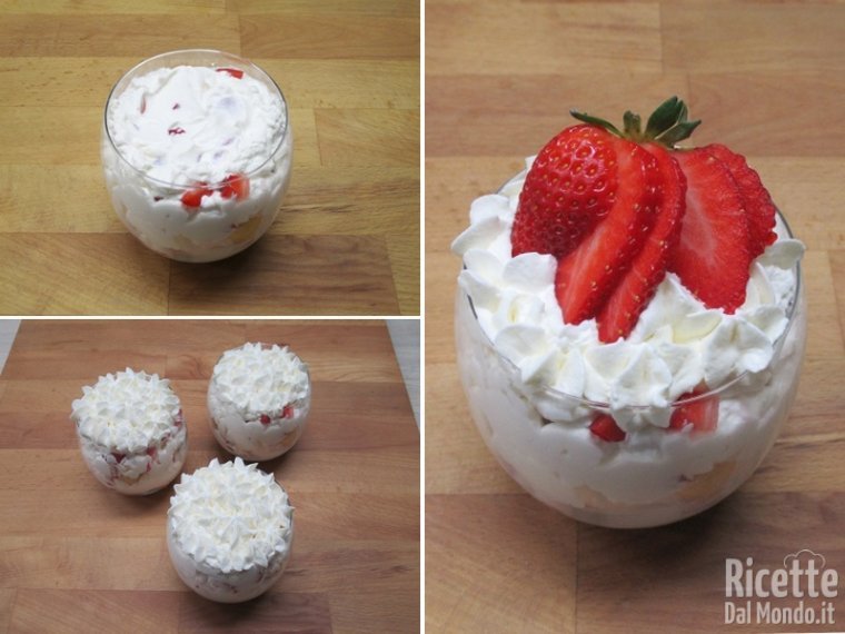 Decorare le coppe con crema la mascarpone e le fragole
