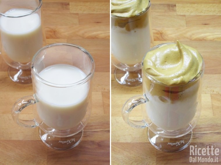 Riempire i bicchieri con latte e schiuma di caffè