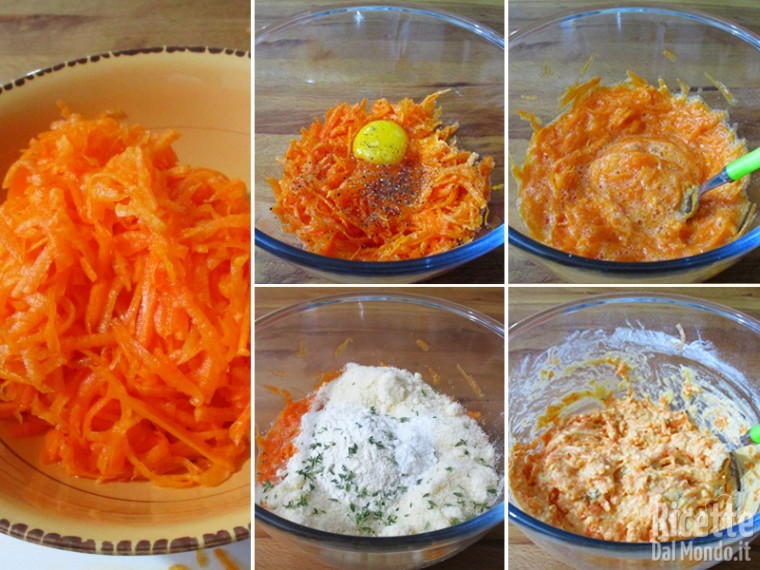 Preparare la pastella con la zucca grattugiata