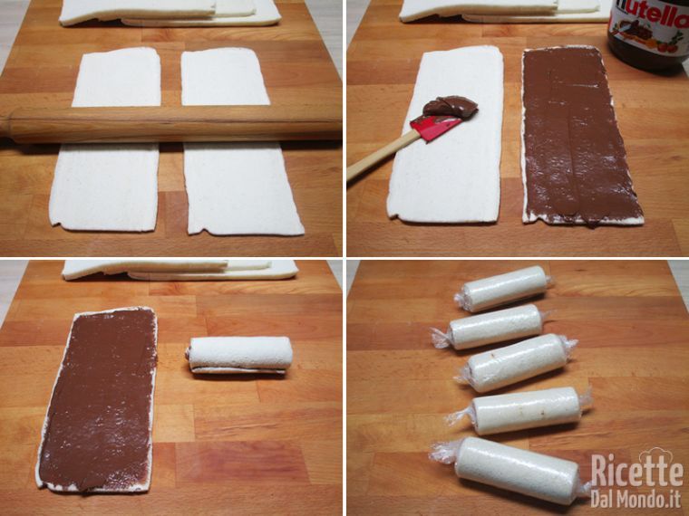 Stendere il pane e farcire con la Nutella