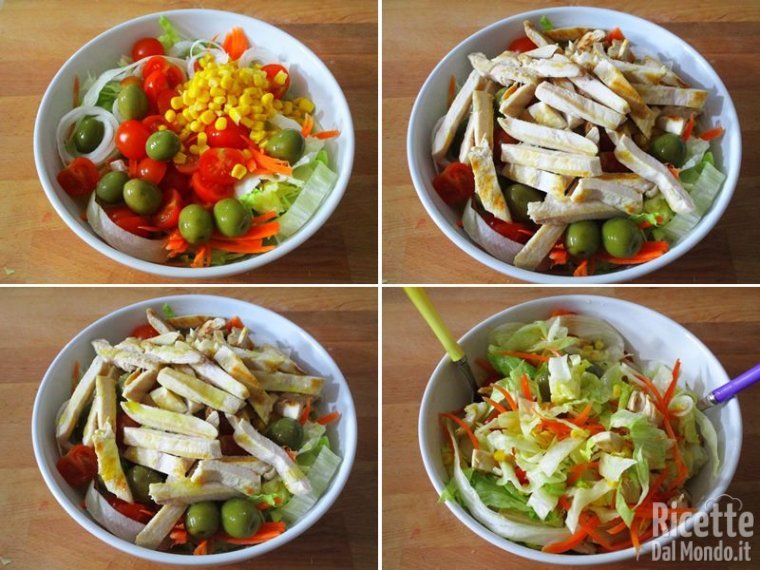 Aggiungere mais, pollo, sale e olio