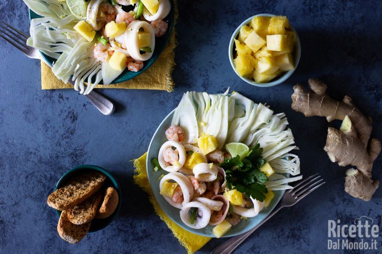 Insalata Di Calamari E Gamberi Con Ananas E Zenzero Marianna