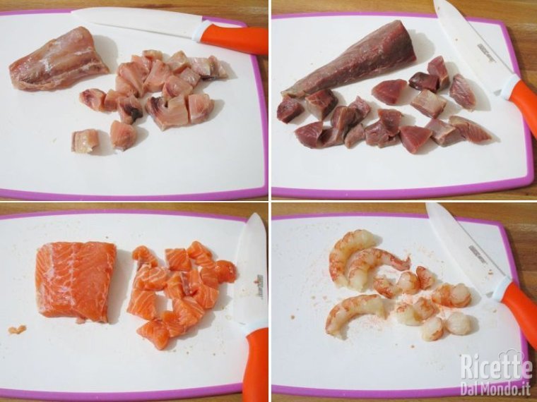 Tagliare i filetti di pesce