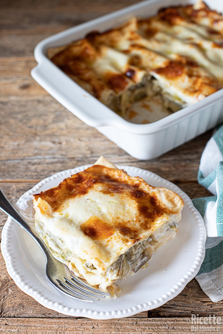 Lasagna in bianco con carciofi e mozzarella 6