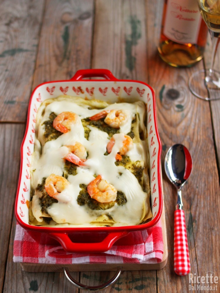 Ricetta lasagne pesto e gamberi