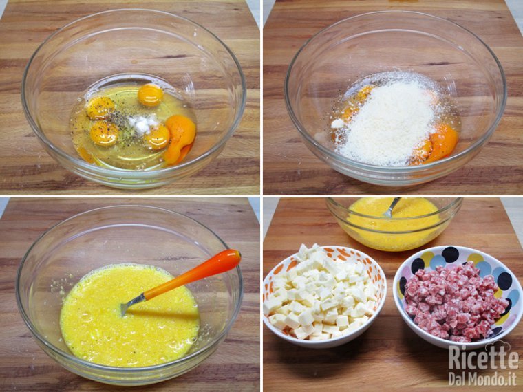 Preparare il battuto d'uovo e tagliare i salumi