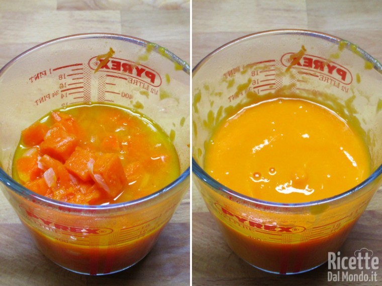 Frullare metà della zucca per formare una crema