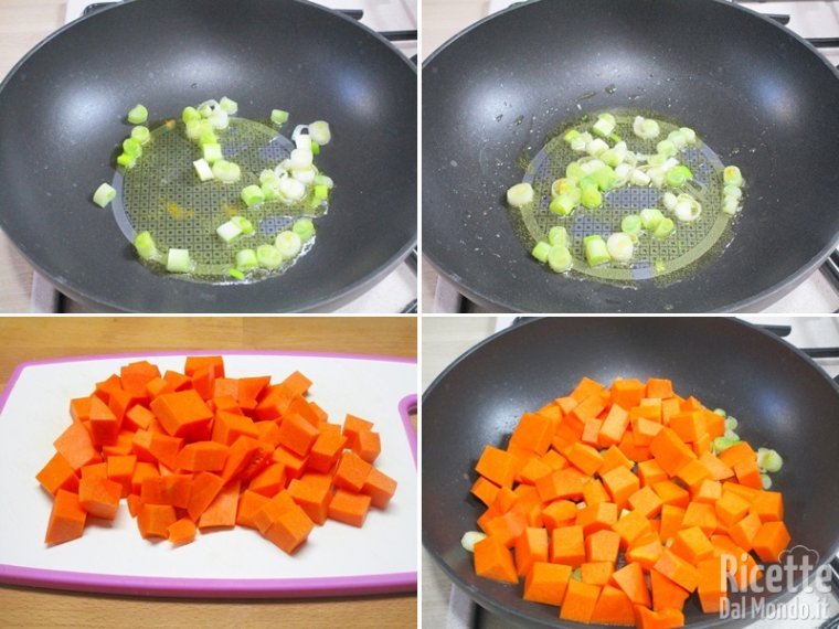 Tagliare e rosolare la zucca
