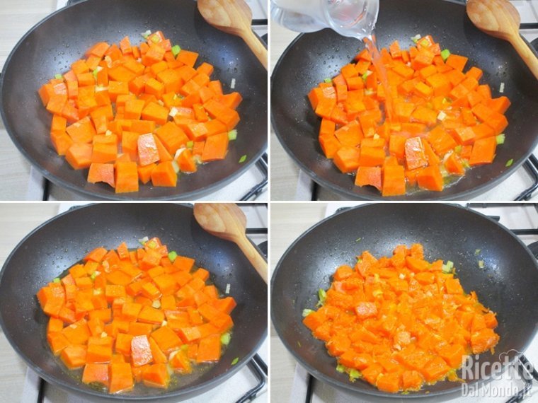 Cuocere la zucca con acqua o brodo