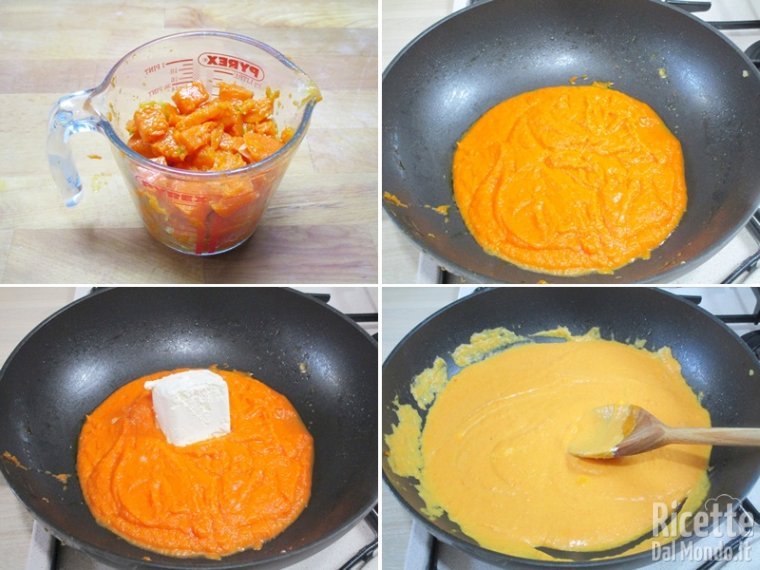 Frullare la zucca e unire il formaggio