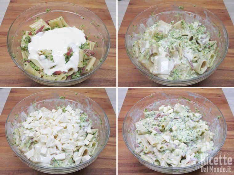 Aggiungere la besciamella e la mozzarella