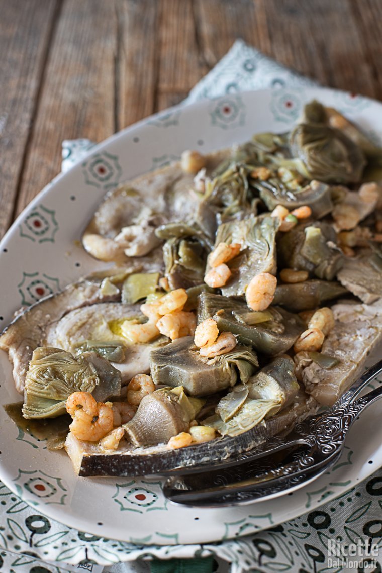 Ricetta pesce spada con carciofi e gamberetti