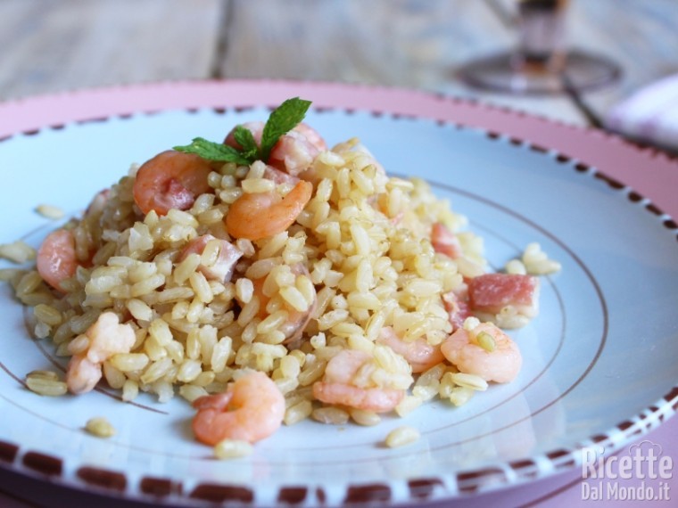 Ricetta riso integrale con gamberi e pancetta