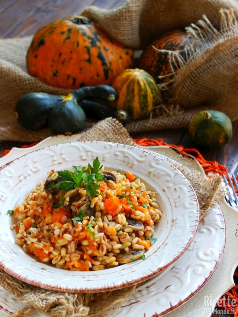 Ricetta riso ai 5 cereali con zucca e funghi