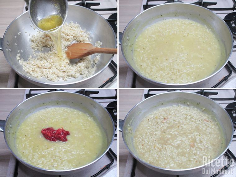 Cuocere il riso aggiungendo il brodo bollente