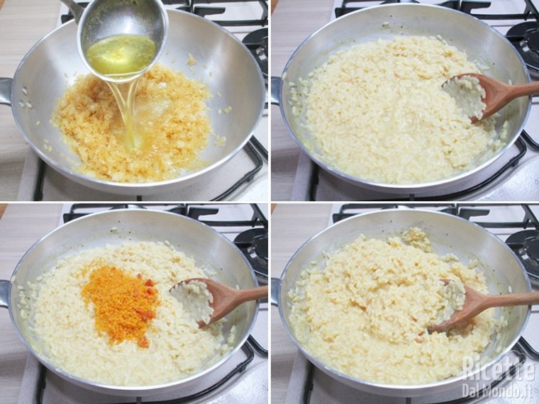 Cuocere il riso con il brodo e unire la bottarga
