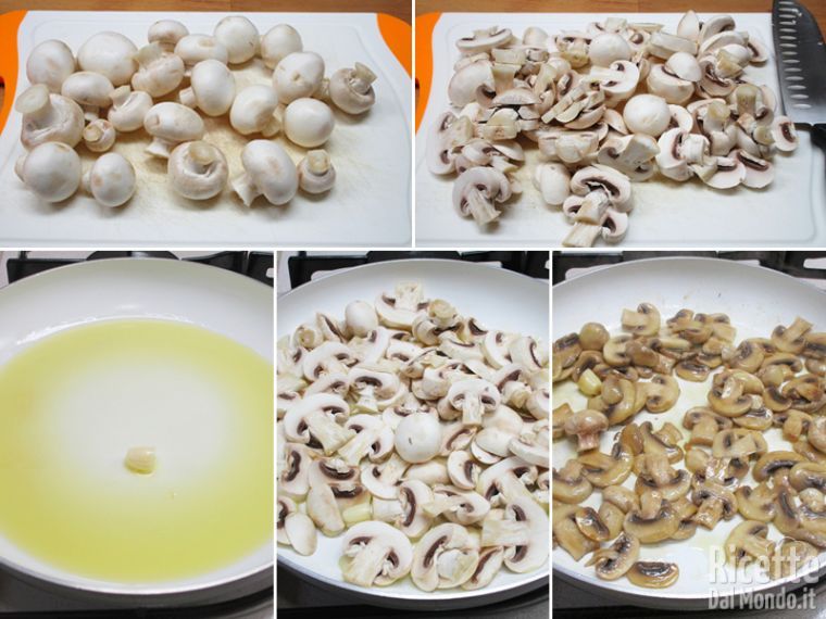 Pulire i funghi e rosolarli in padella