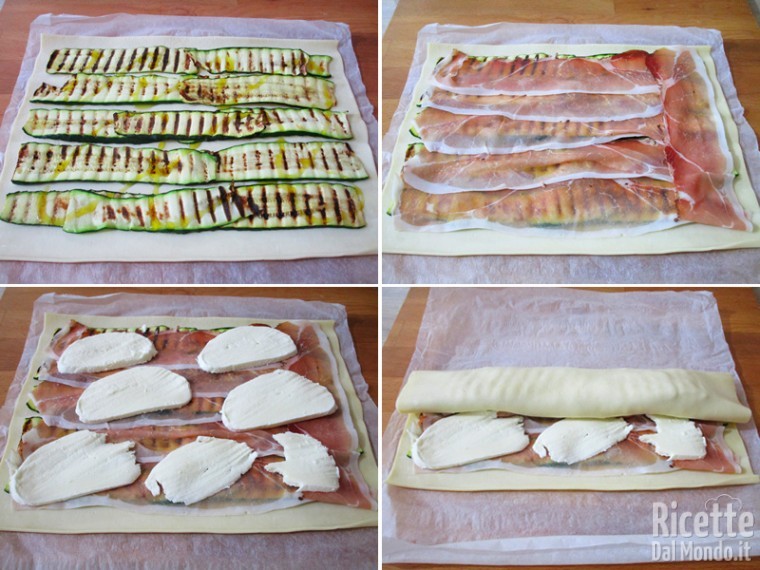 Farcire la sfoglia con zucchine, speck e mozzarella