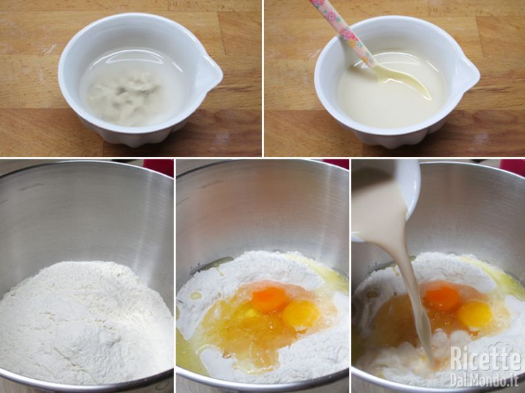 Sciogliere il lievito nel latte e unirlo alla farina