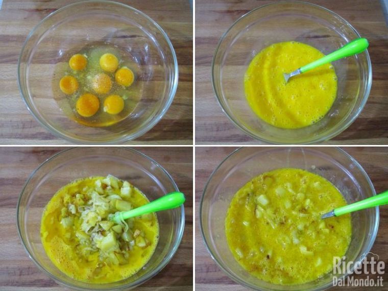 Aggiungere le patate al battuto d'uova