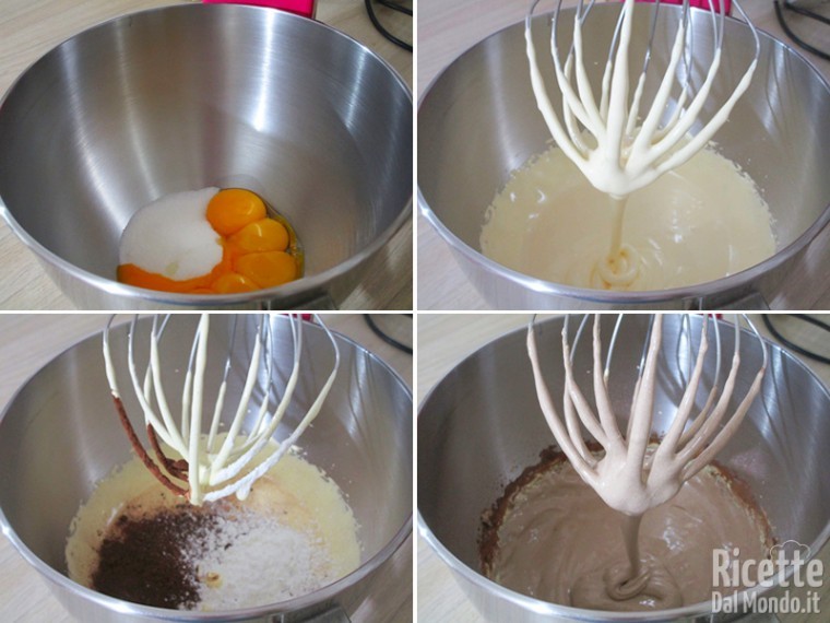 Lavorare zucchero, uova, frumina e cacao