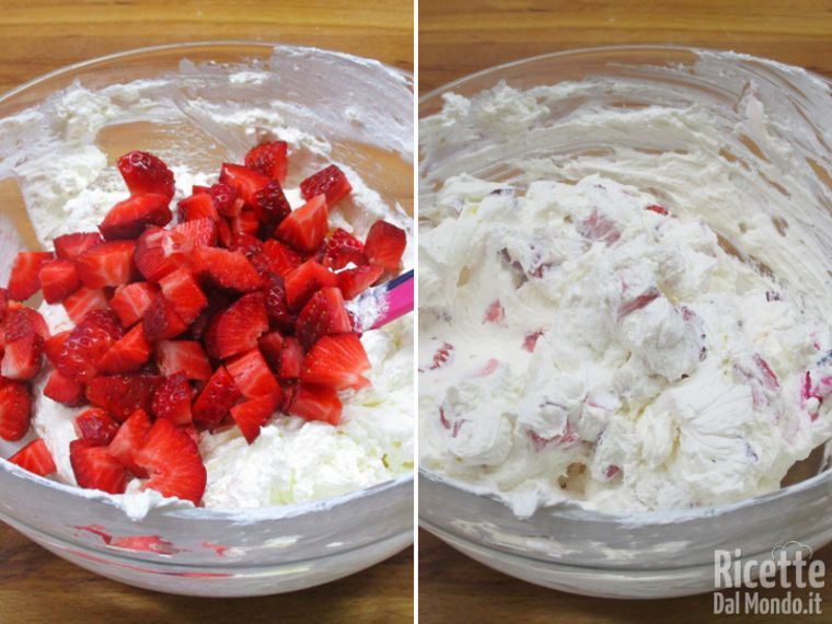 Unire le fragole a pezzi alla crema
