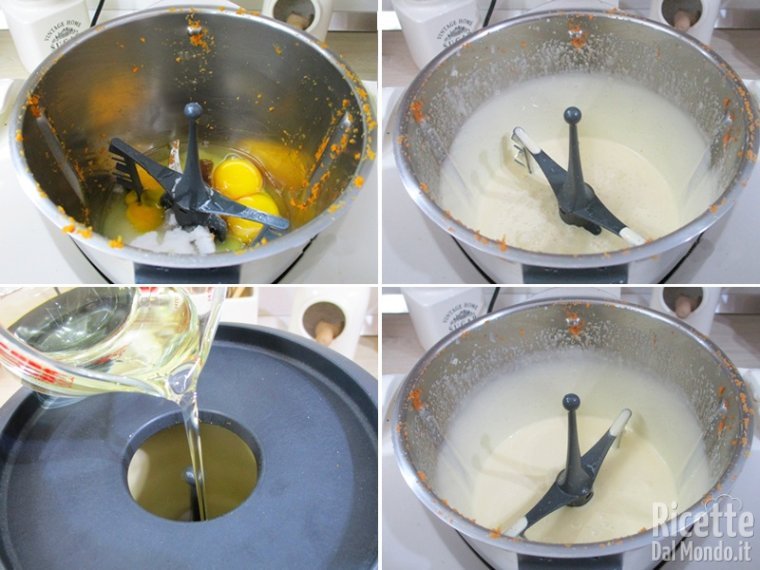 Lavorare uova, zucchero e olio