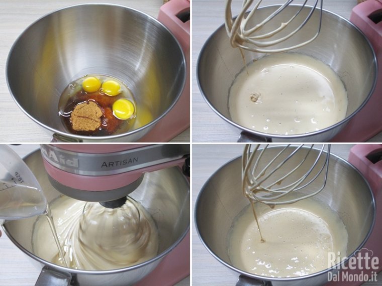 Lavorare uova, zucchero e olio