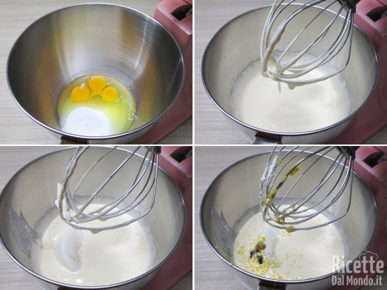 Lavorare uova, zucchero e ricotta