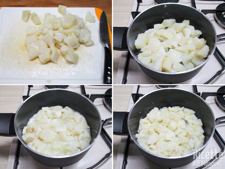 Tagliare e cuocere il baccalà