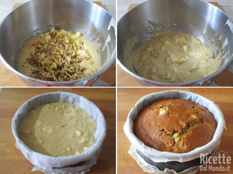 Aggiungere mele e noci e cuocere in forno caldo