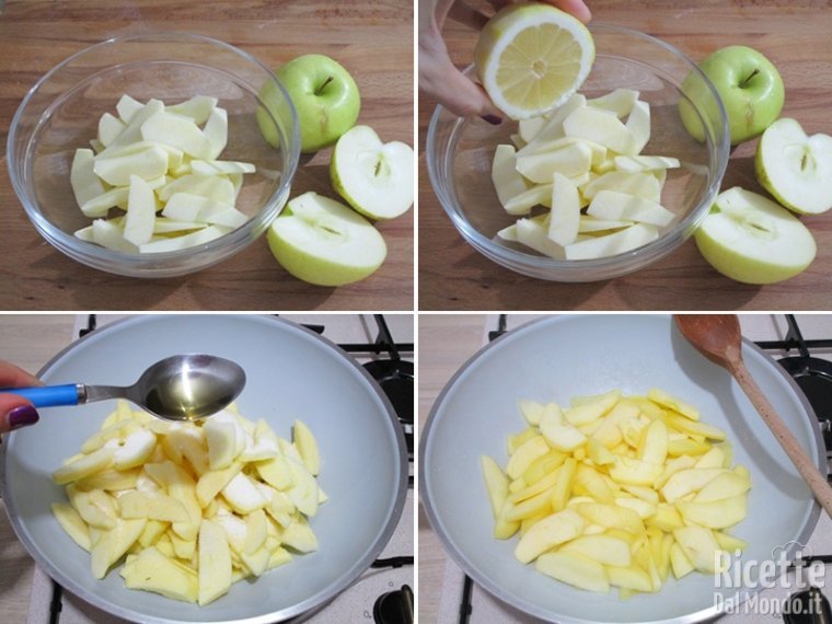 Tagliare le mele e farle ammorbidire a fuoco dolce