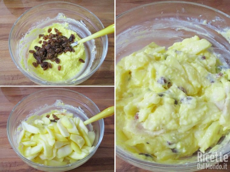 Aggiungere mele e uvetta alla crema