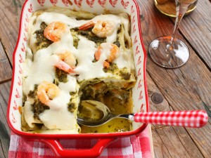 Ricetta Lasagne pesto e gamberi