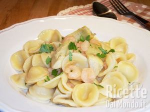 Ricetta Orecchiette con carciofini e gamberetti