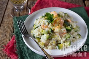 Risotto zucchine e gamberi con menta e limone