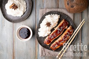 Ricetta Salmone alla griglia con salsa teriyaki e riso al latte di cocco