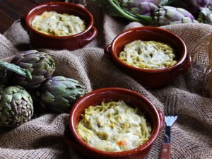 Tegamini di tagliolini con crema di carciofi