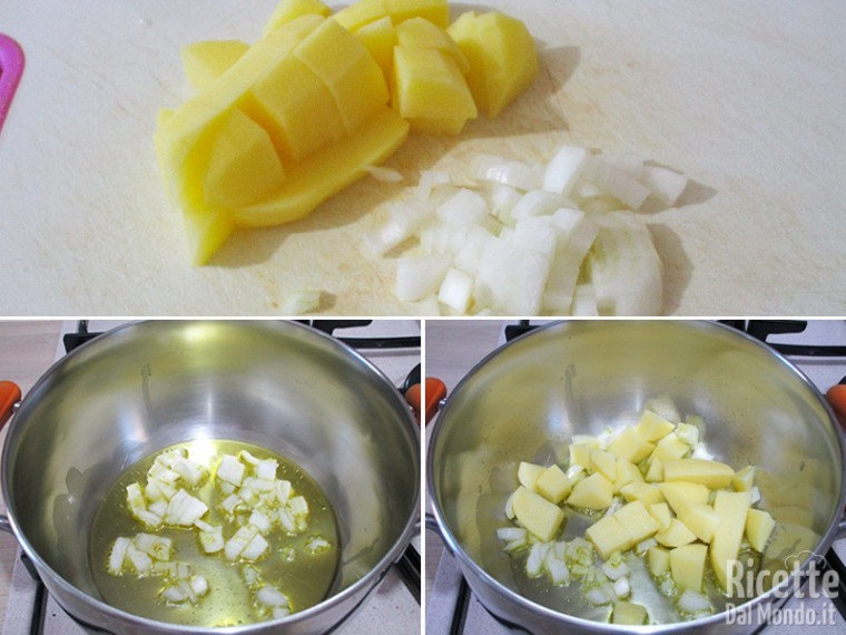 Tagliare patate e cipollotto