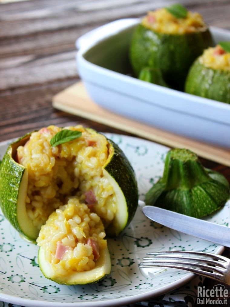 Zucchine tonde ripiene di riso, bombette