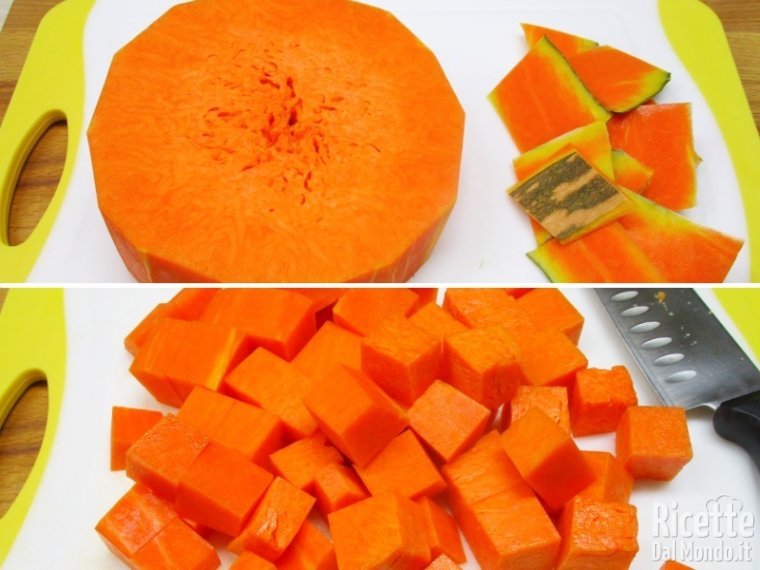 Tagliare la zucca a cubetti