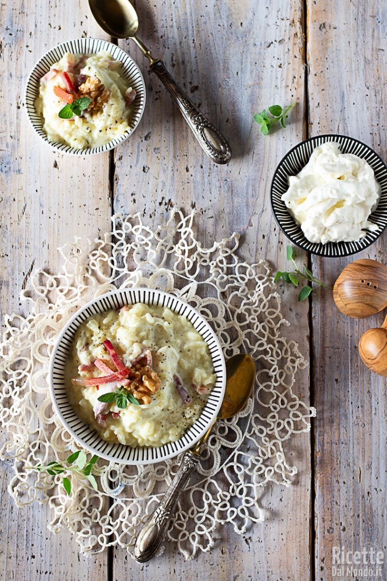 Ricetta risotto stracciatella, speck e noci